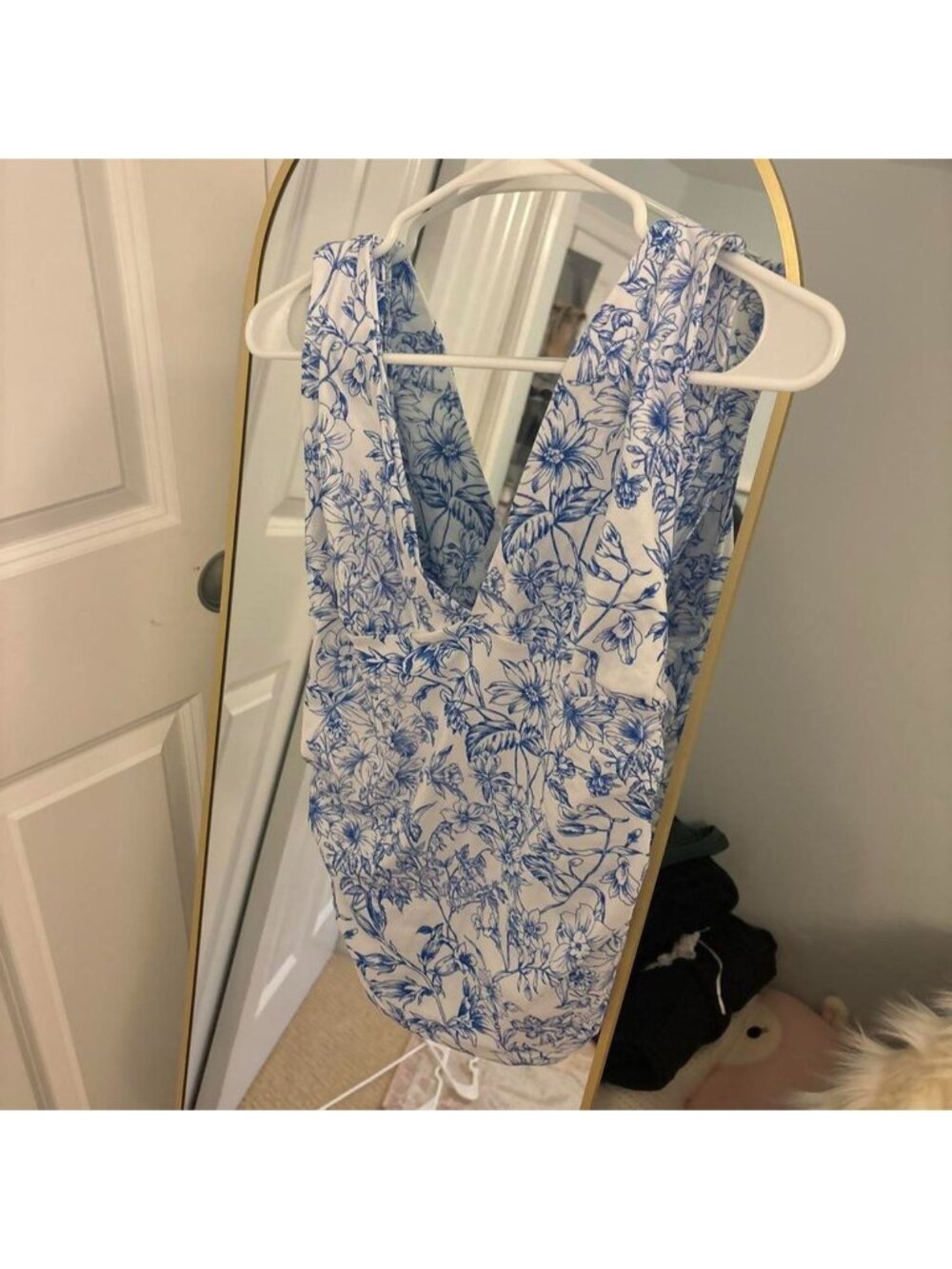 white/blue floral print halter topsheinsize large...